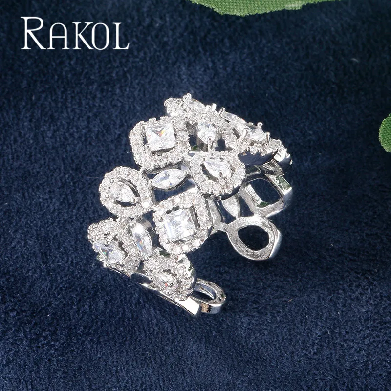 

RAKOL Top Quality Cubic Zircon Female Open Rings for Women Luxury Bride Wedding Anniversary Jewelry Gift Accessories RR21118