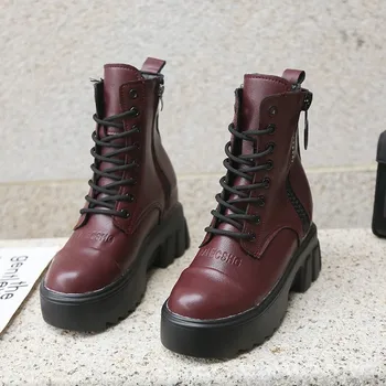 

Black Women Combat Boots 2020 Winter Plush Gothic Shoes High Platform Short Boots Women Fashion Warm Fur Red Ankle Boots