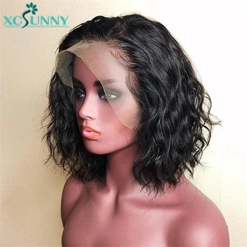 

Closure Wig Short Curly Human Hair Wig Pre Plucked 13x4 Bob Lace Front Wigs Remy Brazilian Hair Frontal Wig For Women xcsunny