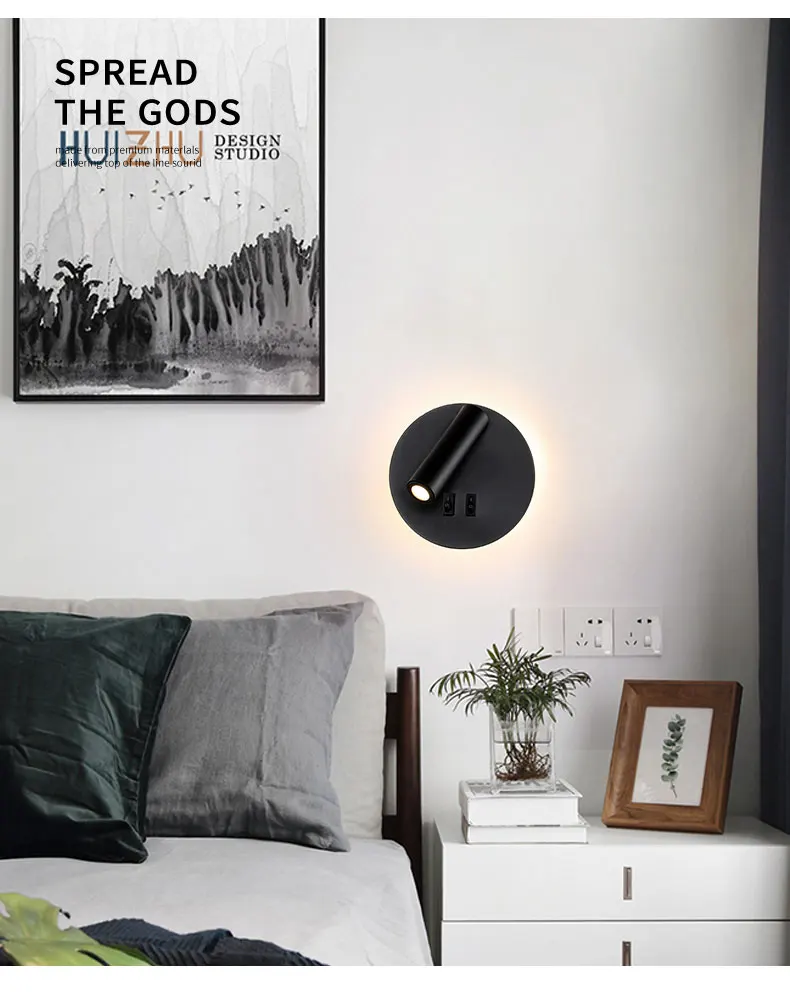 Lâmpada de Parede Led com Interruptor Luz da Parede para Casa Luz do Corredor Moderna Controle Arandela Quarto Sala Estar Cabeceira Preto & Branco 8 w 14 Moderna lâmpada de parede led com interruptor