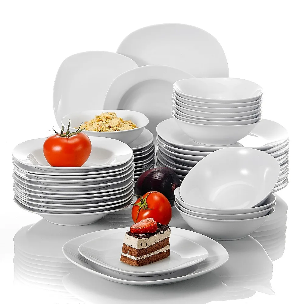US $104.25 Malacasa Elisa 48Piece Porcelain Tableware Dinner Set Cereal Bowls Dinner Soup Dessert Plates Set Service For 12 Person