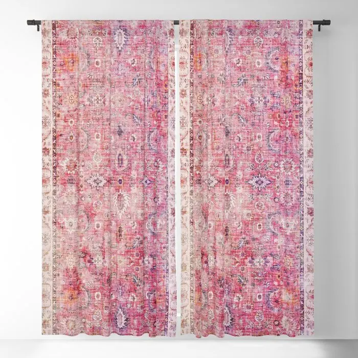 

Pink Vintage Oriental Traditional Blackout Curtains 3D Print Window Curtains for Bedroom Living Room Decor Window Treatments