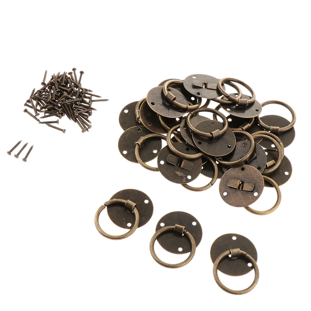 20pcs Kitchen Replacement Antique Brass Cabinet Cupboard Pulls Drawer Dresser Ring Handle Knob Metal Door Handles Pull 