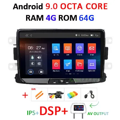 " ips экран DSP 4G 64G Android 9,0 Автомобильный мультимедийный плеер для Dacia Sandero Duster Renault Captur Lada Xray2 Logan 2 gps без dvd - Цвет: 4G 64G DSP-AVOUT