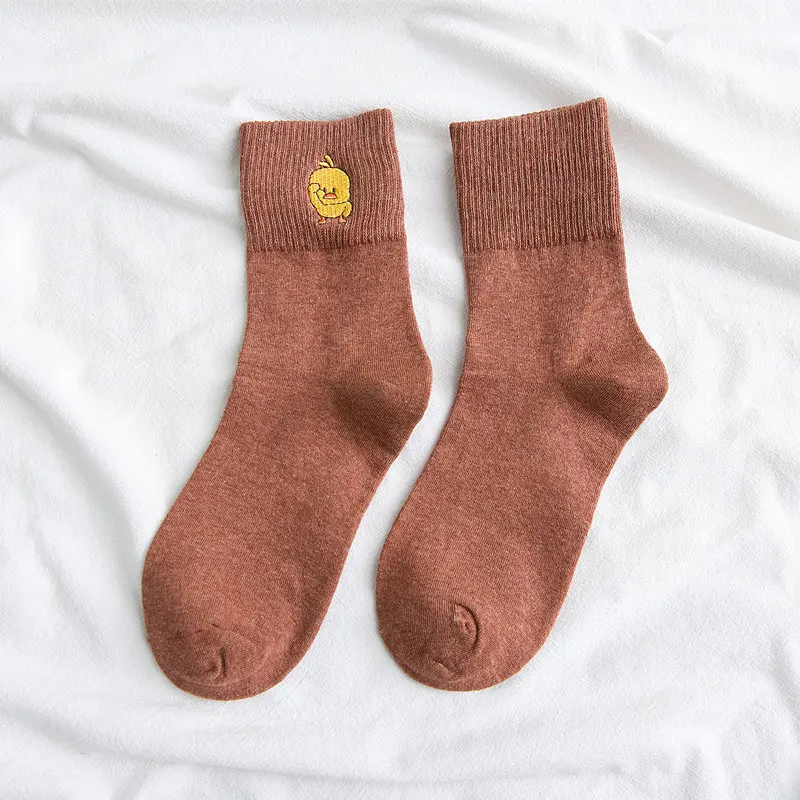 Вышивка милый танцевальный желтые носки с изображением уток в стиле «хип-хоп» с забавными животными Носки Прохладный арт Носки Повседневное sokken новинка подарок - Цвет: Orange