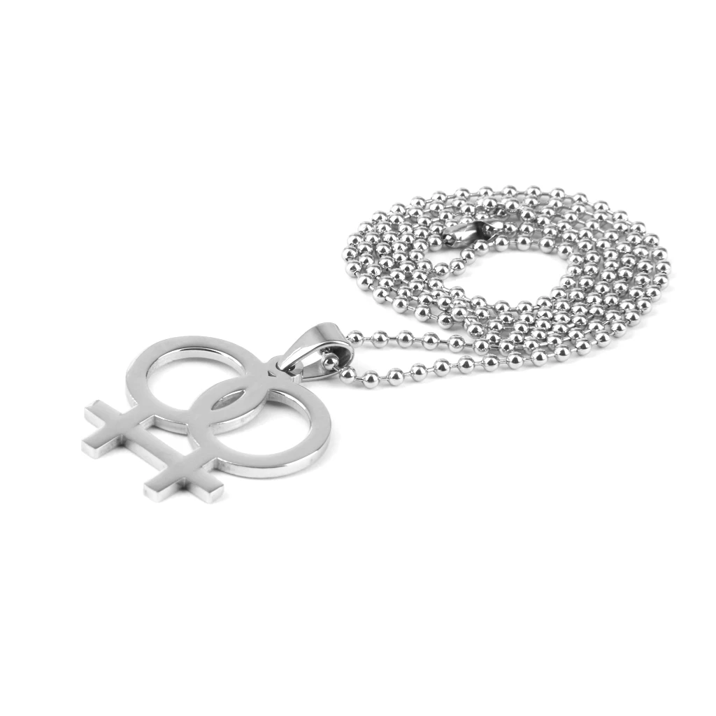 Novelty Gay Pride Necklace Lesbian Double Female Symbol Statement Pendant