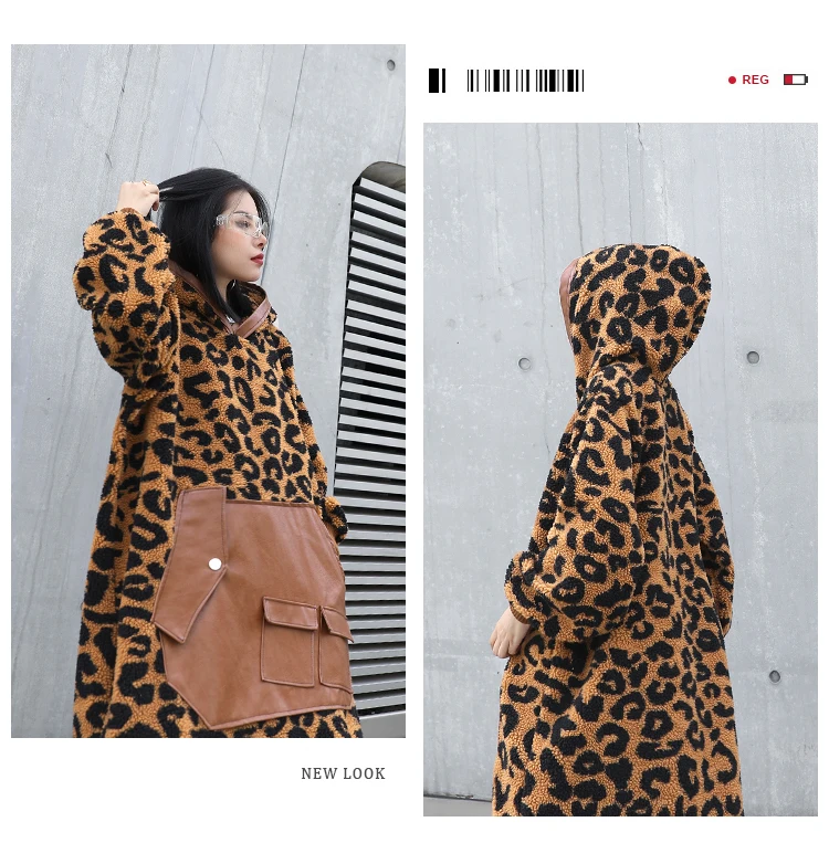 QING MO Leopard Print Women Sweatshirt 2020 Winter