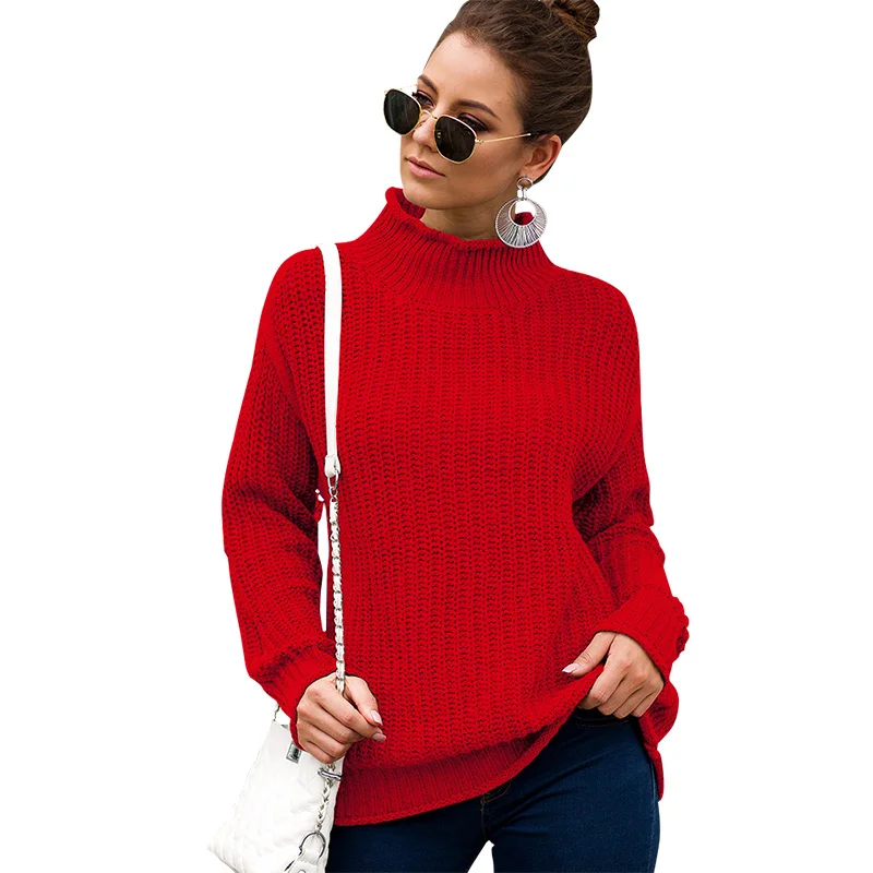 Женский свитер с высоким воротом, женские пуловеры, длинный рукав, пуловер с отворотом, новинка 2019, Осень-зима, трикотажные туники