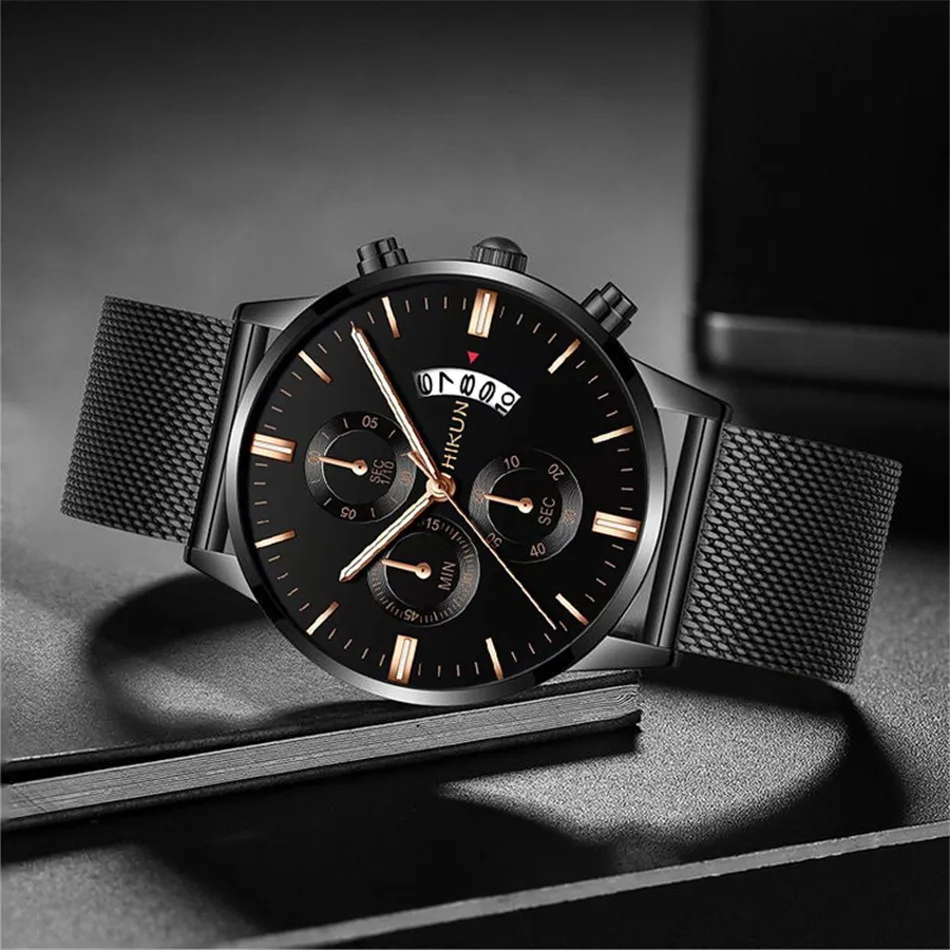 2022 Men Watches Luxury Famous Brand Men Stainless Steel Mesh Belt Calendar Watch Men Business Quartz Watch relogio masculino