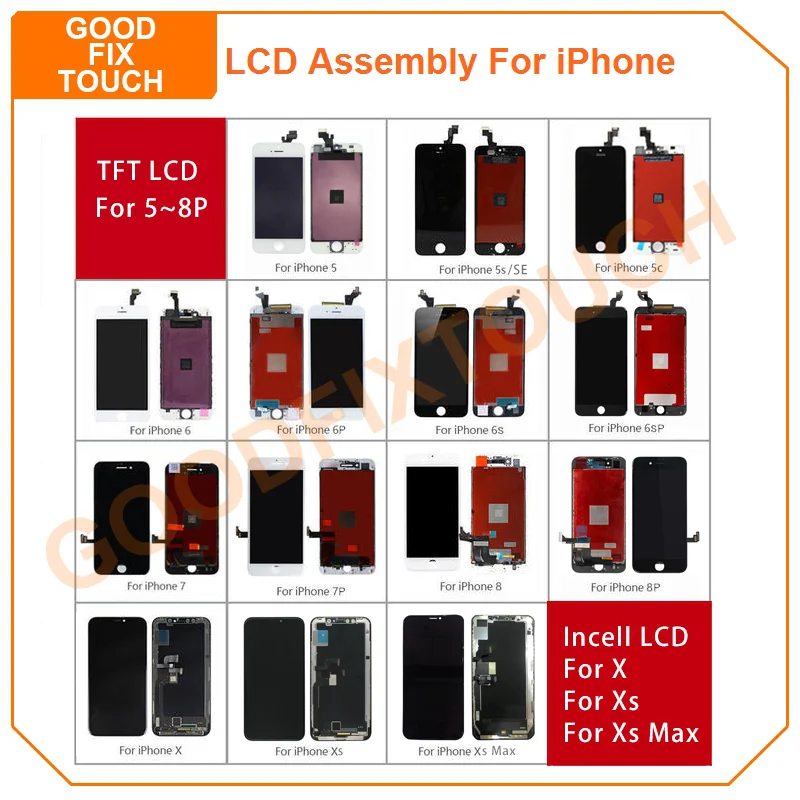 

LCD Display For iPhone Xs Max X 8P 7P 8 7 Plus 6sP 6s 6 Plus 6P 5 5s 5sE 5C XsMax LCD Display Touch Screen Digitizer Assmebly