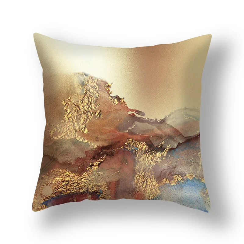 Abstract Printing Gold Cushion Cover Home Decor Sofa Seat Chair Back Pillow Case Soft Cozy Polyester 45x45cm Pillowcase