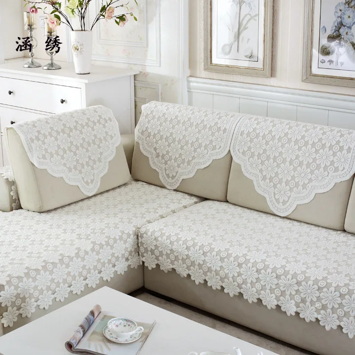 

Fabric European Style Sofa Pad Fashion Lace Chemical Fiber Summer Thin Lace Sofa Backrest Towel (Off-white) Table Cloth
