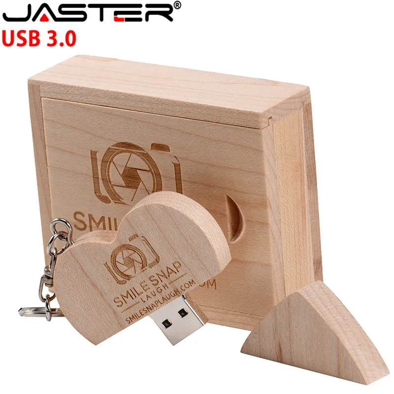 JASTER 64 деревянная Флешка в форме сердца usb3.0+ упаковочная коробка USB флэш-накопитель Флешка 4 ГБ 16 ГБ 32 ГБ фото подарок настраиваемые, с логотипом