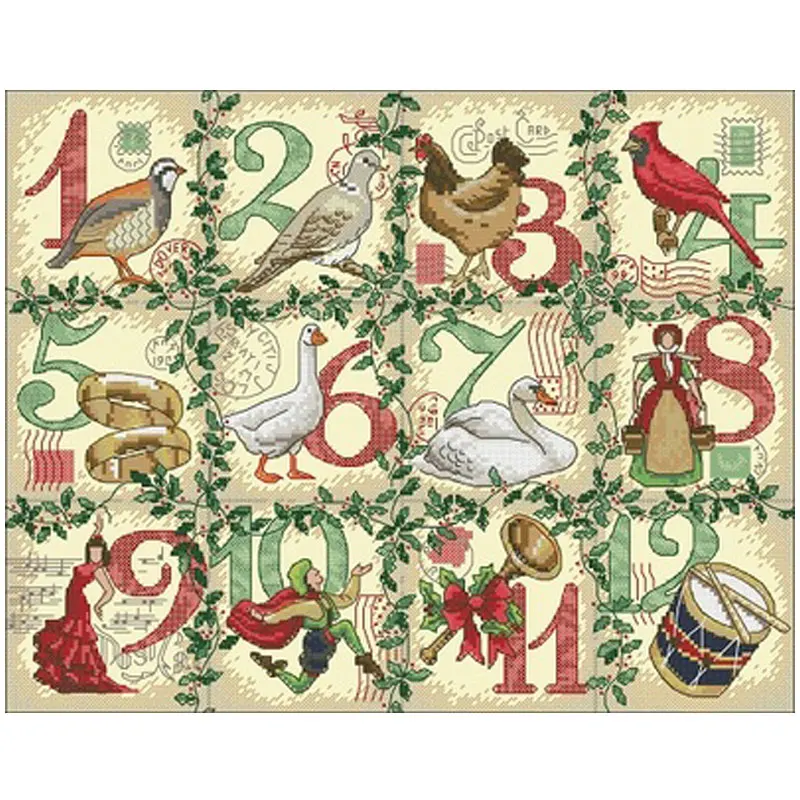 

Christmas 12th patterns Counted Cross Stitch 11CT 14CT 18CT DIY Cross Stitch Kits Embroidery Needlework Sets home decor