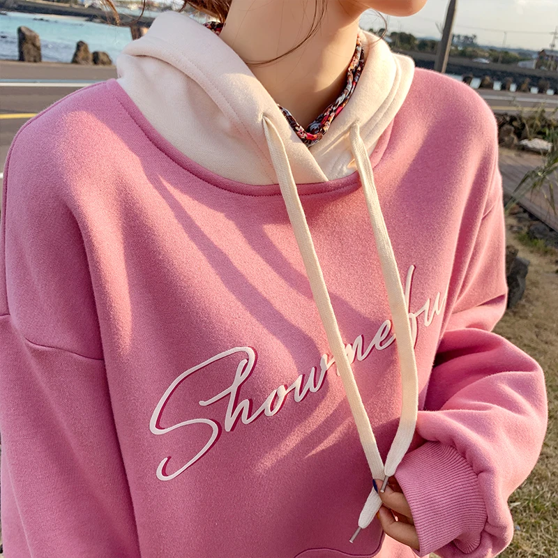  MISHOW Women Spring Causal Hooded Pullover Loose Letter Printing Long Sleeves Pocket Hoodies Tops M