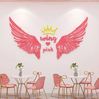 

WS26 Anchor room wings pink girl heart stickers 3d bedroom room layout shop window stickers clock in