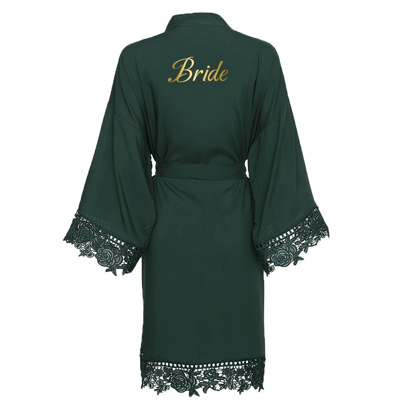 Owiter Бургундия хлопок кимоно халаты w/кружевная отделка женский сексуальный Свадебный Халат короткий пояс халат ночная рубашка белое платье - Цвет: green bride