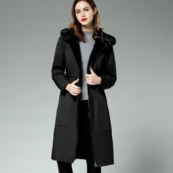 Billig 2019 Winter Jacke Frauen Lange Parka Echt Großen Raccon Pelz Kragen Mit Kapuze Mantel Natürliche Pelz Gefüttert Innen Dame Warme Schnee Schwarz Outwear