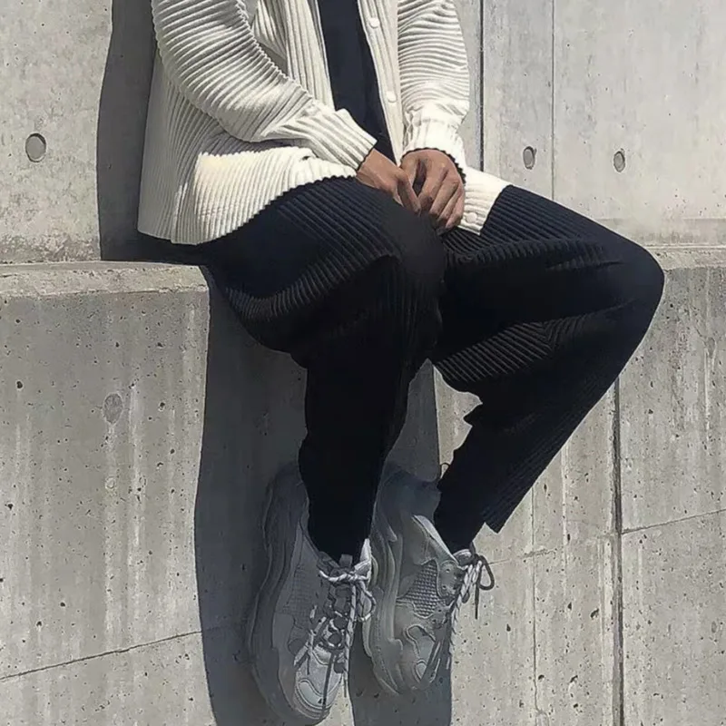 

EWQ / men's clothing high quality Loose pleated trousers black straight casual elastic all-match pants for male JF150 9Y470