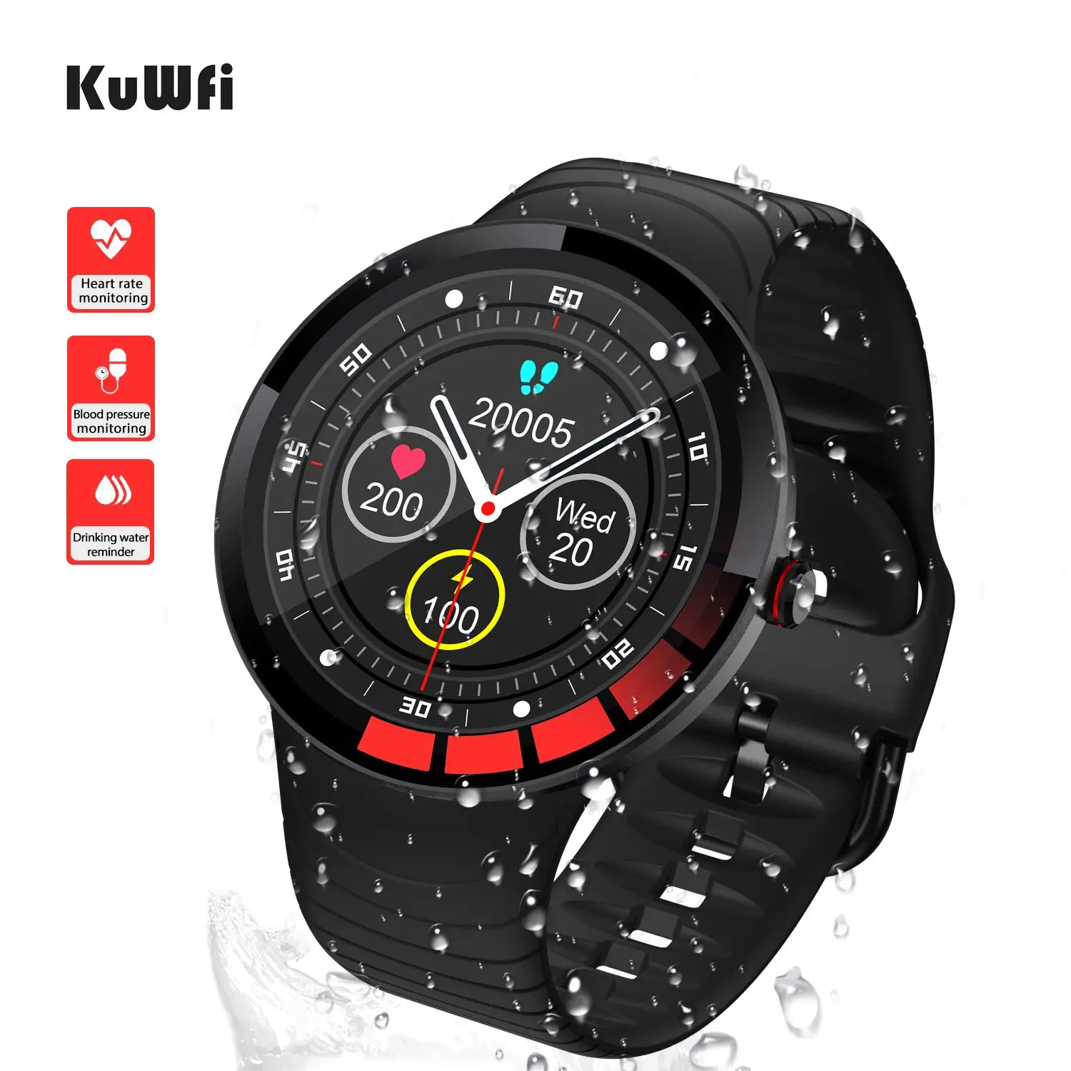 

KuWFi Smart Watch for Android and iOS Phone IP68 Waterproof, Fitness Tracker Watch with Heart Rate Monitor Step Sleep Tracker