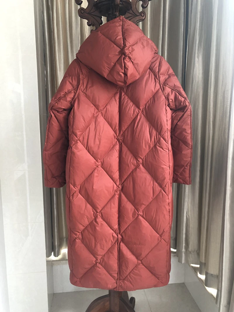 YNZZU, одноцветная, винтажная, зимняя куртка для женщин,, длинный стиль, с капюшоном, теплый, белый утиный пух, пальто, свободная, женская верхняя одежда размера плюс, A1401