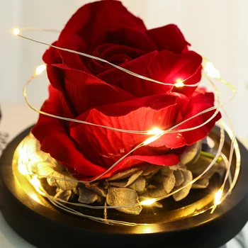 

Preserved Rose In Flask LED Glass Dome Cover Romantic Valentines Day Gift Real Rose Beauty and The Beast Mother's Day Gift
