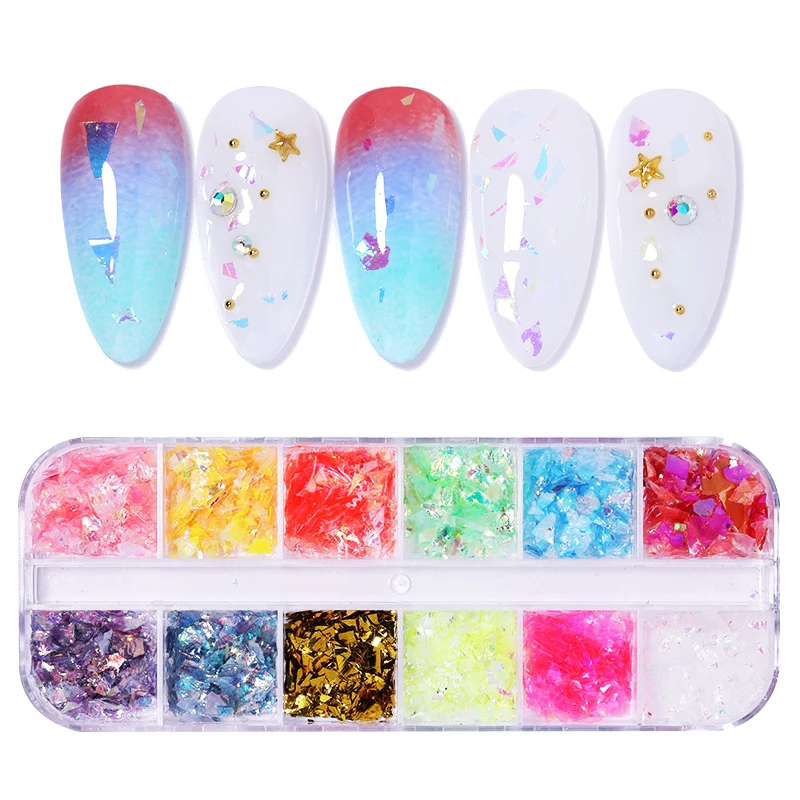 

Nail Flakies Nails Accessories Colorful Shell Foil Flakes Irregular Nail Paillette Holographic 3D Nail Art Decorations 12 Colors