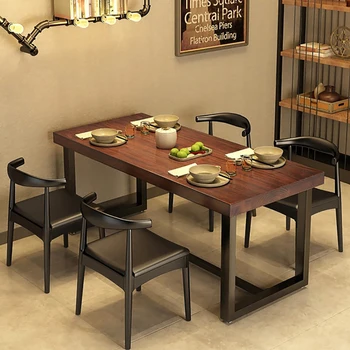 

American industrial style solid wood dining table home dining table simple cafe hot pot restaurant hotel dining table