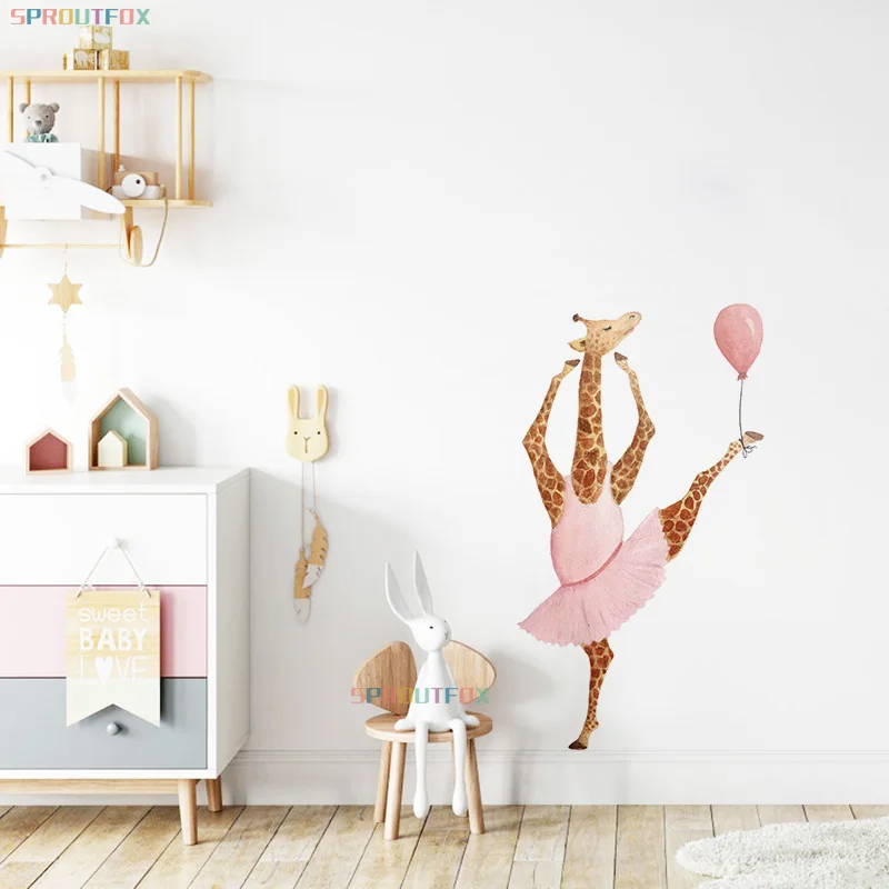 Cute Animal Mr. Deer Scooter and Miss Ballet Wall Sticker Home Decoration Accessories Modern for Kids Room Living | Дом и сад