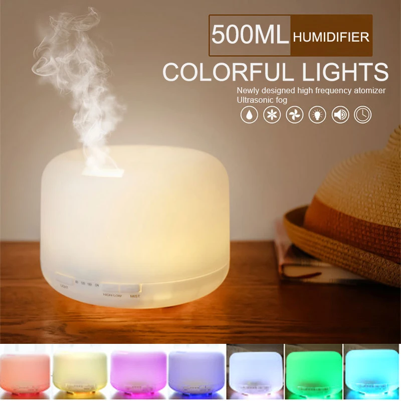 

500ML Home Mute Air Purifier Aroma Diffuser Ultrasonic Cool Mist Humidifier 7 Color Change LED Night ligh Humidifier