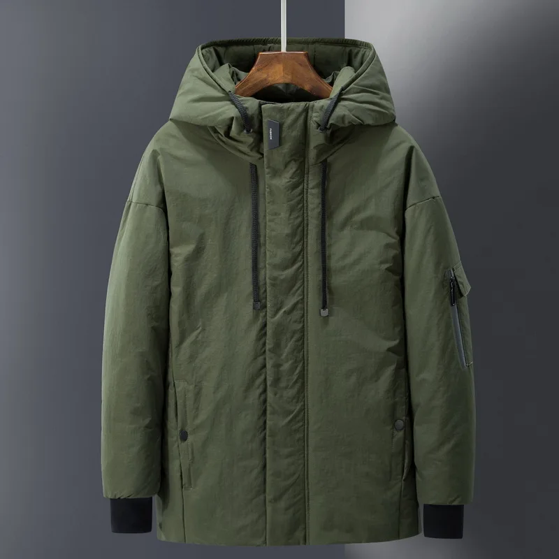 Men Winter New Long Casual Thick Fleece Hooded Waterproof Down Jacket Coat Men Outwear Fashion Pockets Down Jacket
