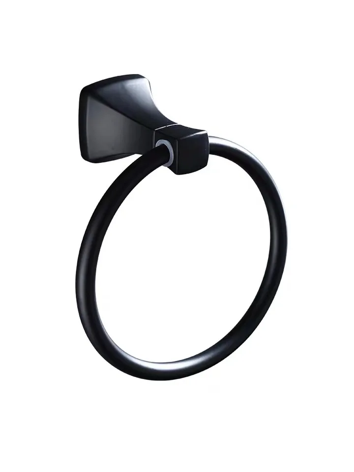 

Bathroom Black Aluminum towel ring round punched washroom organizer shelf wall mounted