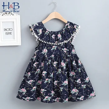 

Humor Bear Summer Baby Girls Dress European& American Children'S Lotus Leaf Collar Floral Lace Children Toddler Girl Clothes