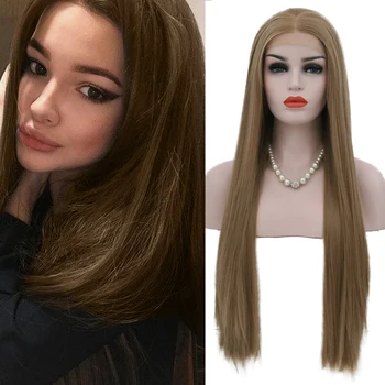 

QUINLUX WIGS Blonde Long Straight Wigs With Middle Part Heat Resistant Fiber Lace Front Hair For Women Synthetic Wig Cosplay