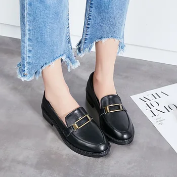 

2020 New Women Flat Shoes Round Toe Lace-Up Oxford Shoes Woman Genuine Leather Brogue Women Platform Shoes Women Loafers