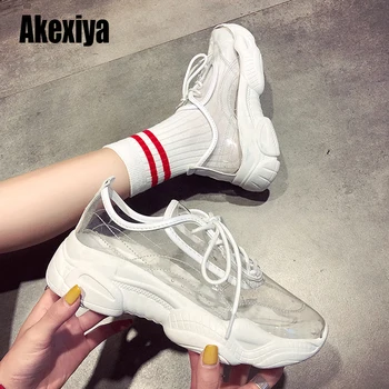 

Transparent Wedge heel Sneakers White pvc Breathable Sneakers Shoes Woman Platform Thick Heels Designer Shoes Lady s858