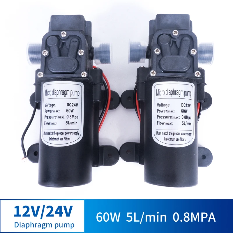 12V 24V 60W 5L / Min Miniature High Pressure Diaphragm Pump With Automatic Switch Reflux Type Multi-function DC Pump