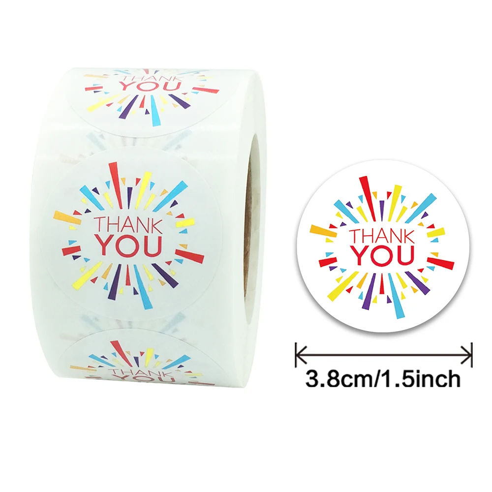 

500Pcs/roll 3.8CM Colorful Thank You Round Sticker for Envelope Party Gift Sealing Business Card Decoration Label
