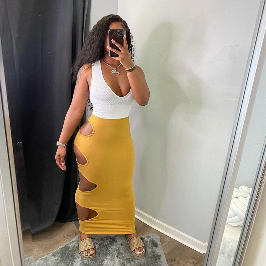 Summer Slit Hollow Out Slim Dress Women 