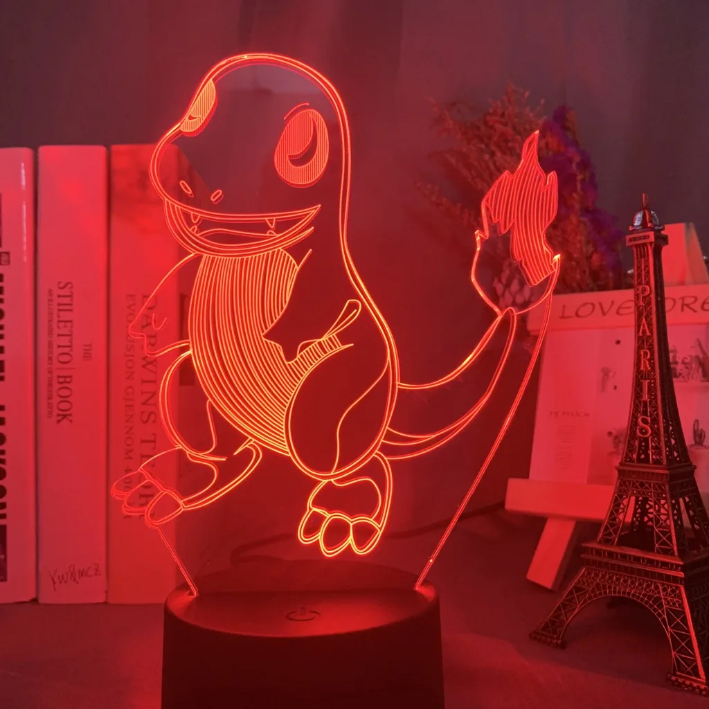 3D оптический детский светодиодный Ночной светильник в виде игры Pokemon Go Charmander, ночной Светильник для детской спальни, настольная лампа, прикроватная