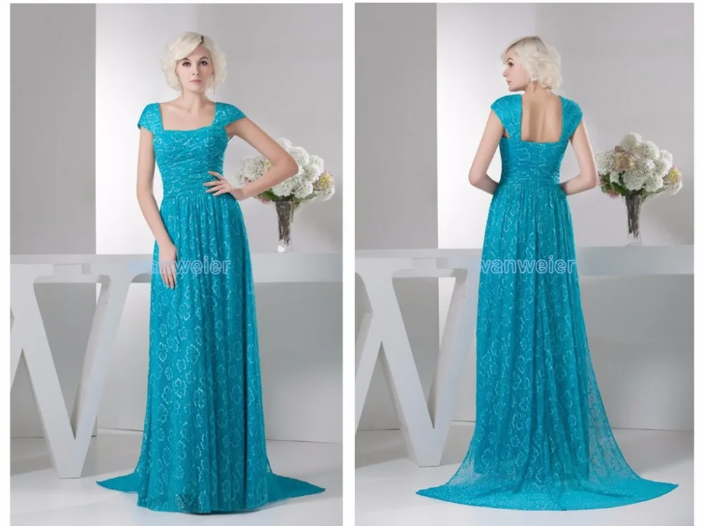 

vestido de festa free shipping prom gown 2015 new design hot sale brides a-line cap sleeve blue lace long evening Dress