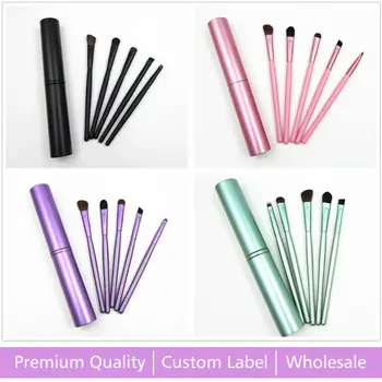 

Makeup 5 Pcs Brushes Set Travel Mini Eye Eyeshadow Eyebrow Eyeliner Blush Brushes Cosmetic Kit with Round Box Custom label logo
