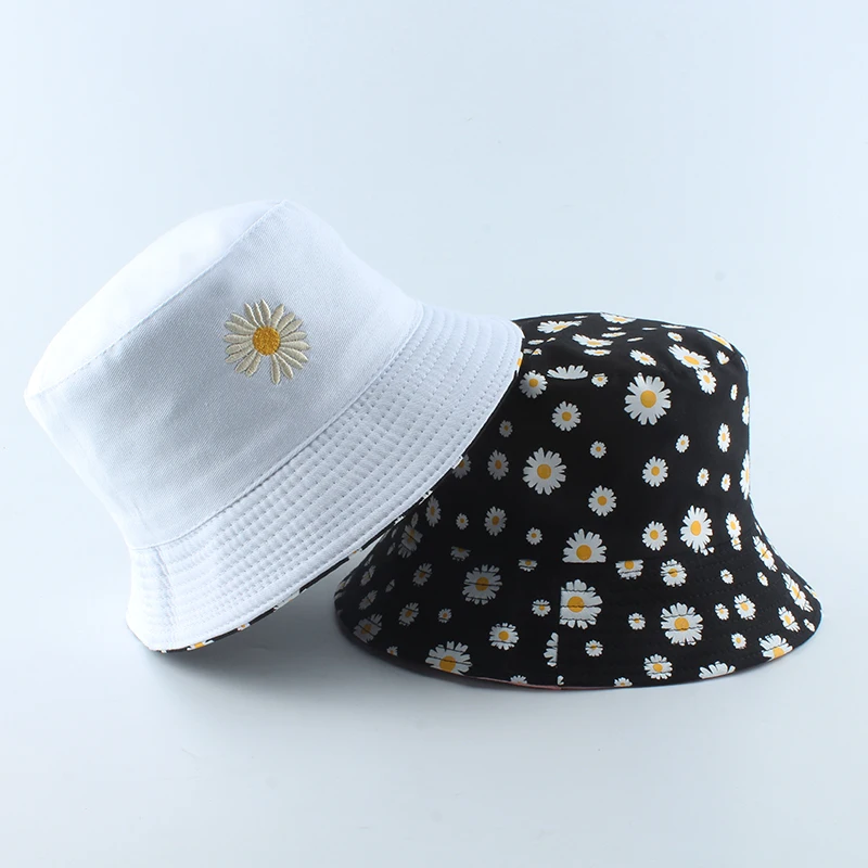 Sun hats Fisherman hat Bucket hats Sun hat Summer Daisies Bucket Hat Women Fashion Cotton Beach Sun Hats Reversible Bob chapeau Femme Floral Panama Hat Fisherman