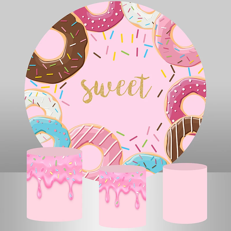 Pink Yummy Donut Candyland Round Backdrop Kit For Girls Party