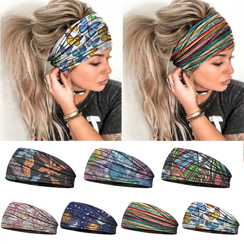 silver hair clips Women Headpiece Stretch 2020 Turban Hair Accessories Headwear Run Bandage Print Bands Gym Headbands Running Wide Headwrap bride headband