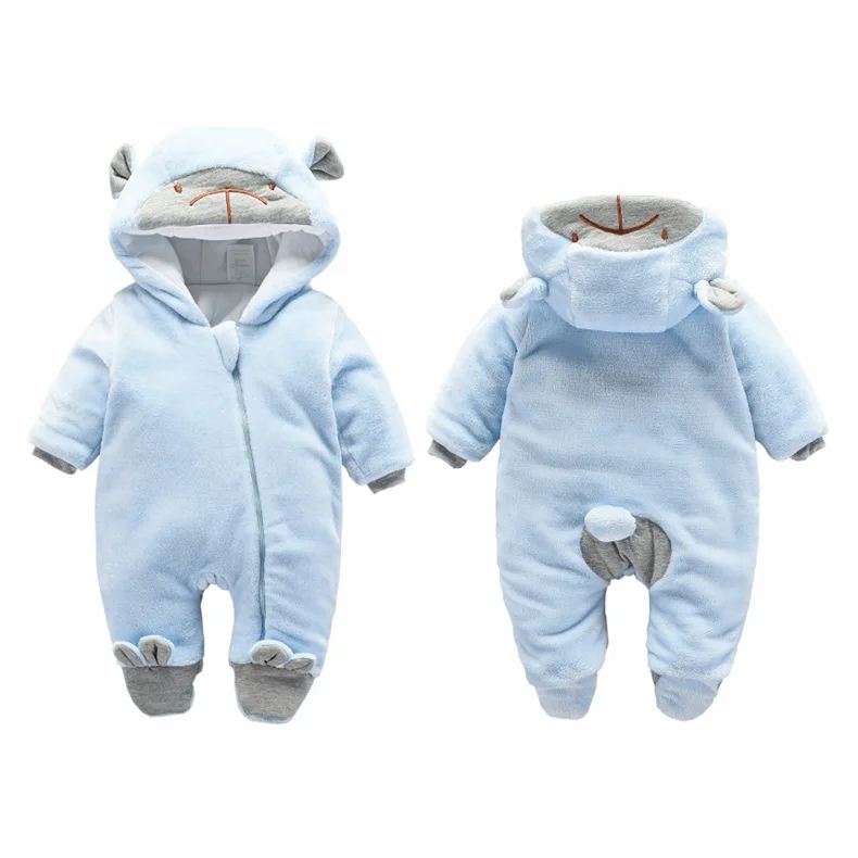 Зимний комбинезон для новорожденных; плотные фланелевые комбинезоны для мальчиков и девочек; осенний теплый комбинезон с капюшоном; модная одежда для младенцев; детская одежда для альпинизма - Цвет: bule-A46