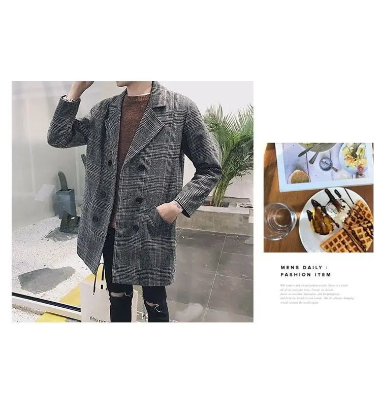 spring Korean style unique plaid slim jacket trench men Long section casual grid Windbreaker coats for men M-XXL