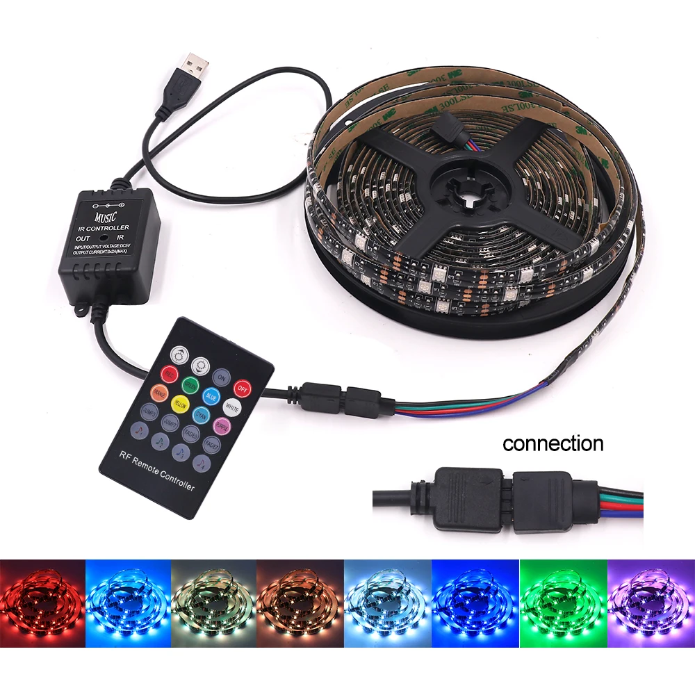 Светодиодная лента RGB 5050 SMD 5 В гибкая светодиодная 0 м 1 2 3 4 Диодная ИК-музыкальный