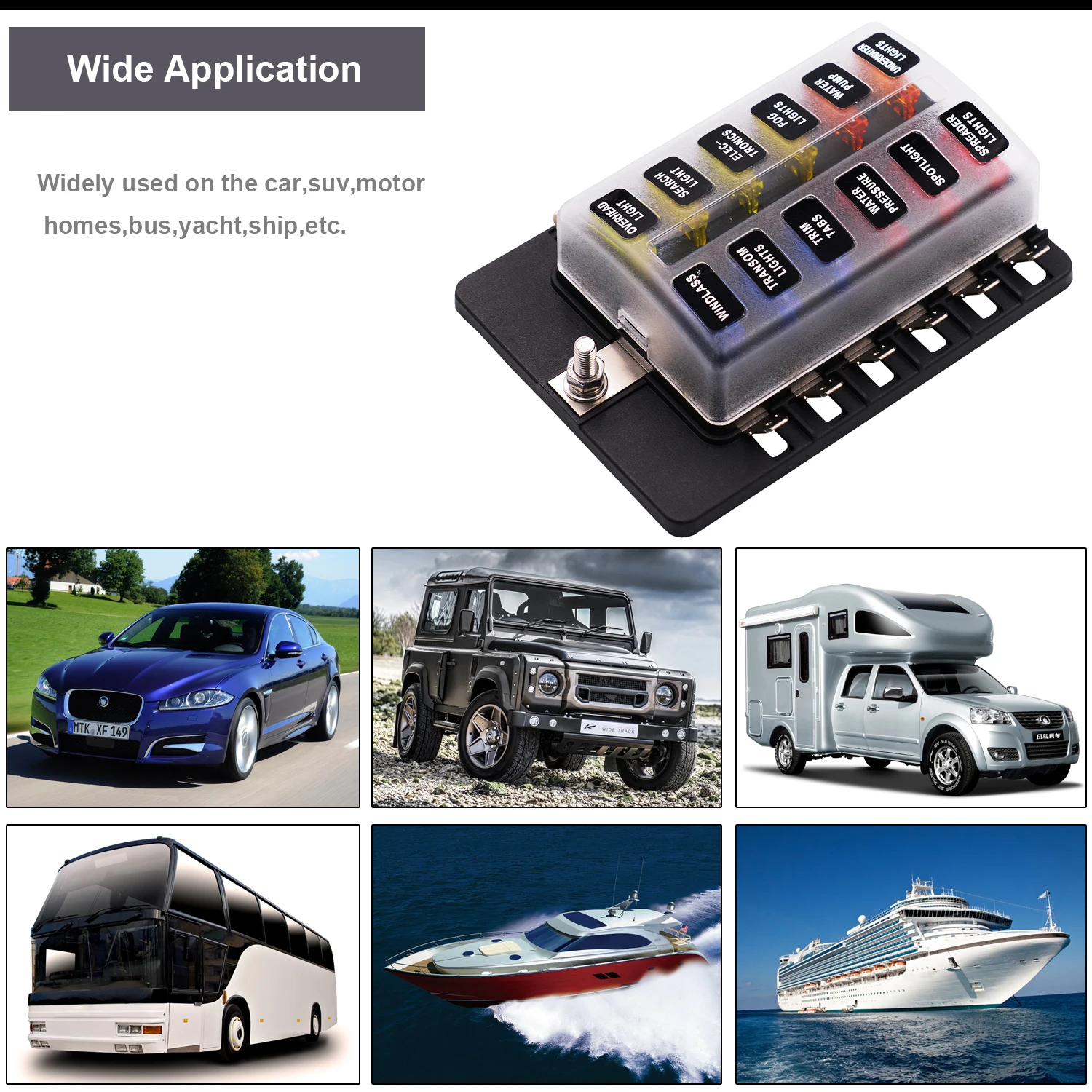 6/8/10/12 Ways Blade Fuse Holder Block Car Boat Marine Fuse Box Holder + LED Indicator 12V~24V Power Distribution Panel Board fuse box holder power distribution block