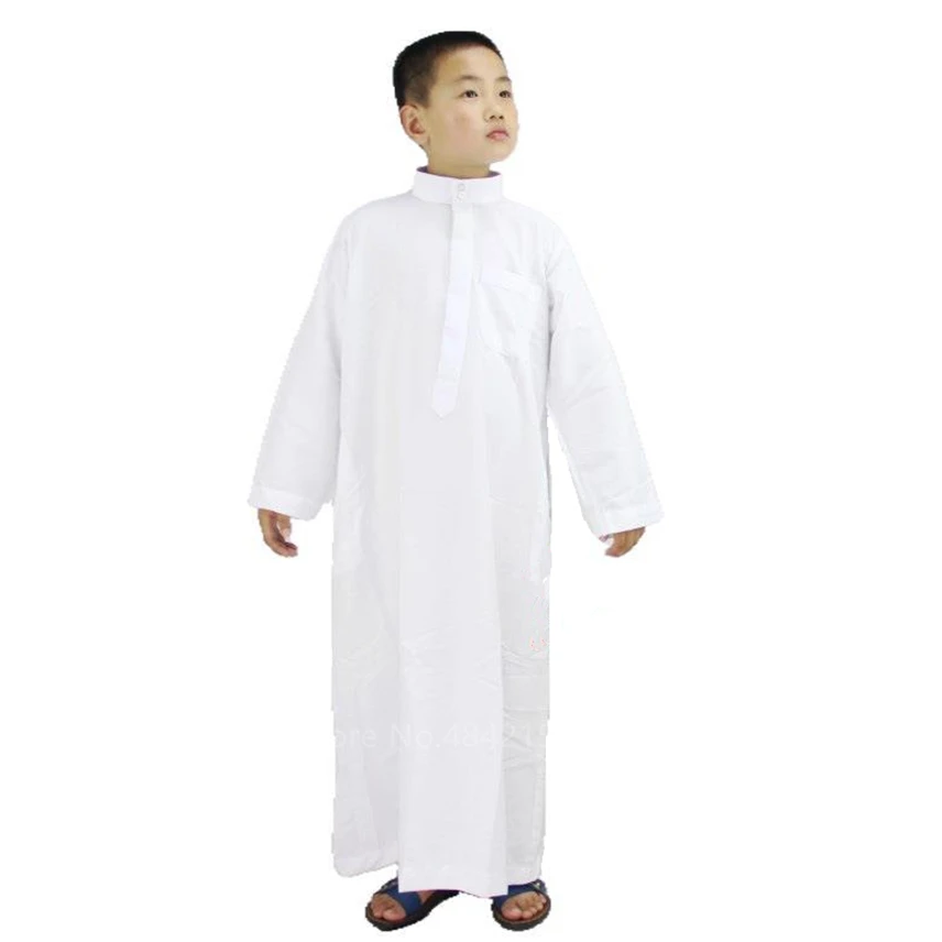 Boys Jubba Thobe Islamic Clothing Saudi Arabia Solid Muslim Kaftan Kids Brother Abayas Long Sleeve Arab